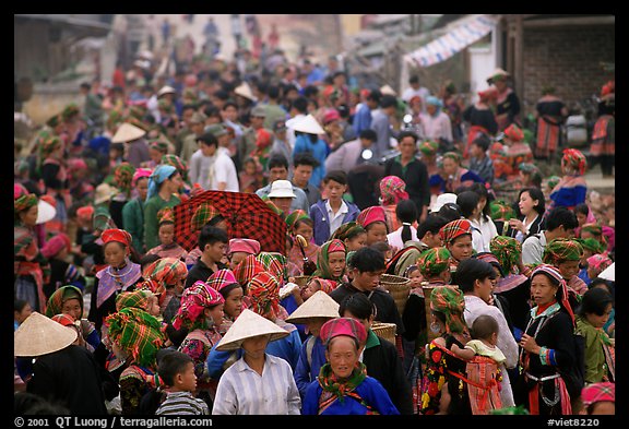 Colorful crowd at the sunday market. Bac Ha, Vietnam (color)