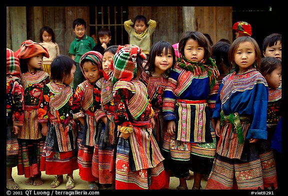 School kids in colorfull everyday dress. Bac Ha, Vietnam